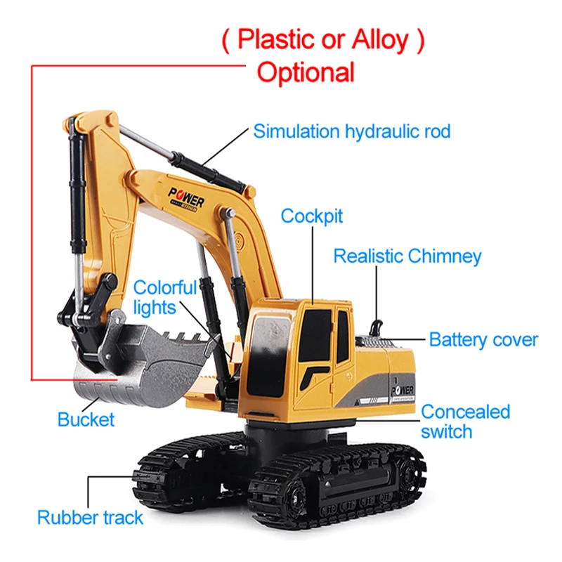 RC Excavator 2.4Ghz 6 Channel 1:24 RC Engineering Car Alloy And Plastic Excavator Boy Toy 6CH And 5CH RTR For Kid Christmas Gift