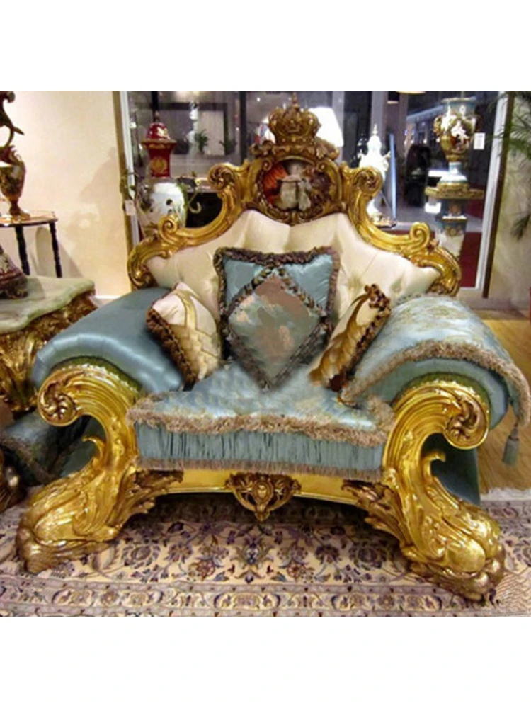 Luxury Italian Style Villa High-End Furniture Living Room Sofa European Solid Wood Carving Fabric Sofa Home Furniture Couch