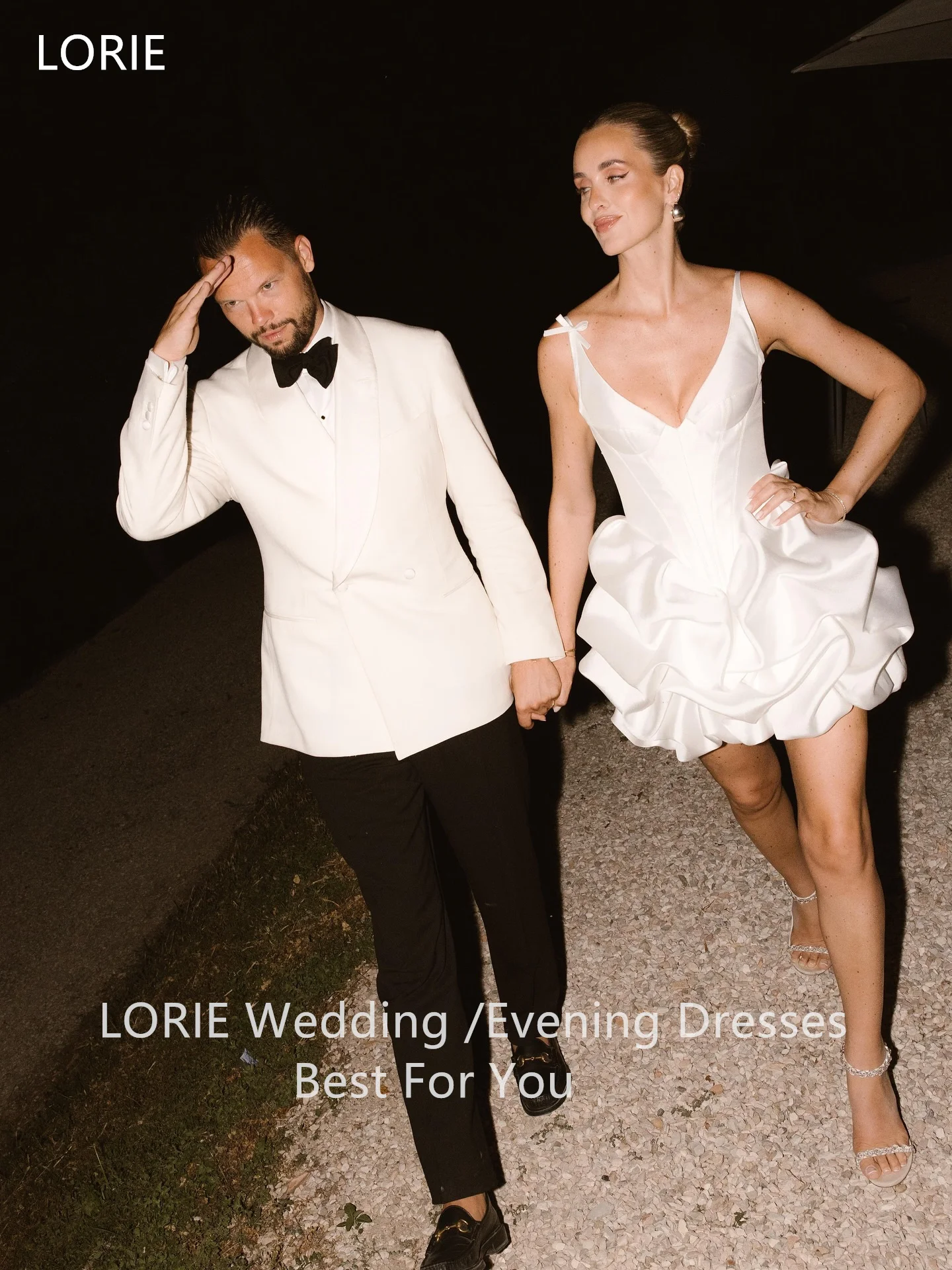 ローリー エレガント ショート ウェディングドレス A ライン フリル V ネック スパゲッティ ストラップ 花嫁 プロムドレス セクシー ブライダル ガウン カスタマイズ