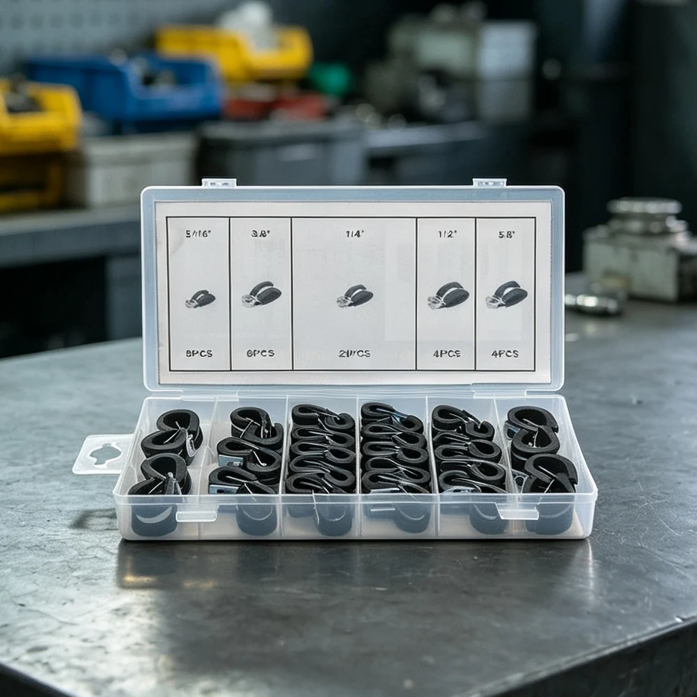 42PCS Cable Clamp Collection with Rubber Lined Zinc Iron Clamps for Wire Routing Pipe Mounting and Cable Control