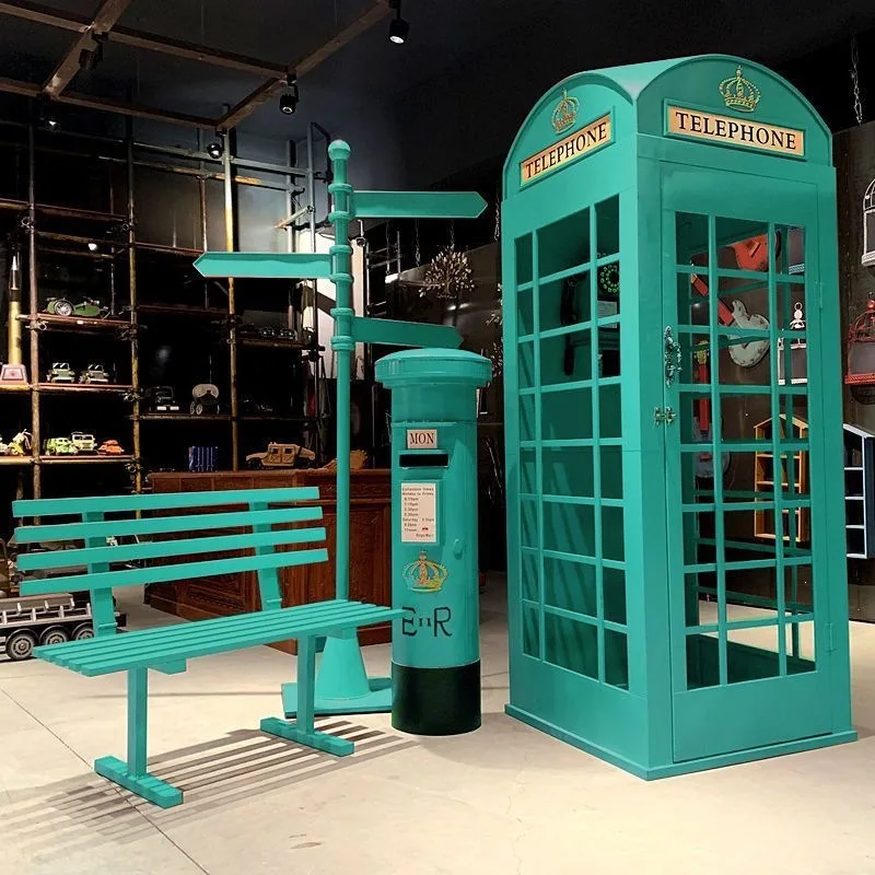 Vintage wrought iron British phone booth model outdoor bar cafe decoration creative ornament bookcase locker
