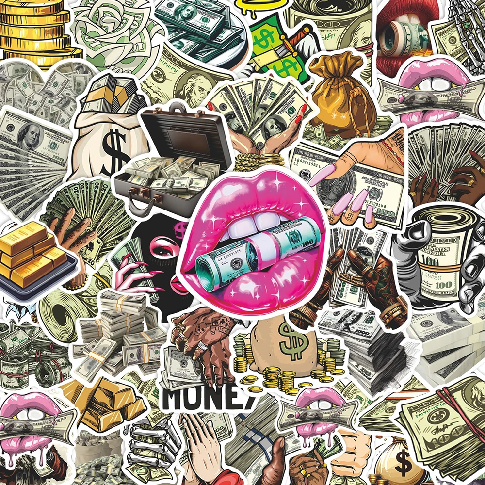 สติกเกอร์ลายการ์ตูนธนบัตรดอลลาร์ 10/30/50 ชิ้น สำหรับตกแต่งสมุดโน้ต โทรศัพท์ แล็ปท็อป สติกเกอร์กราฟฟิตี้ตลกๆ ของเล่น