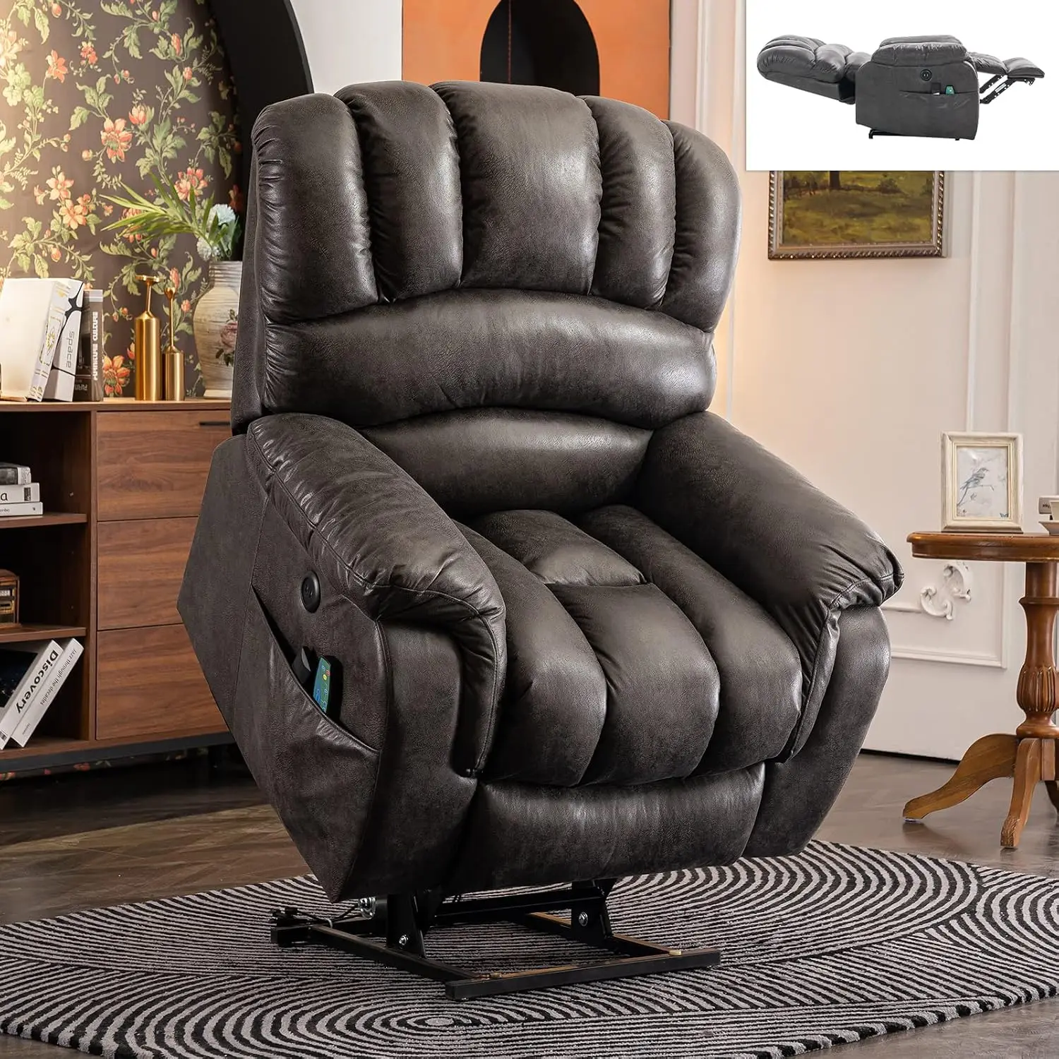 Large Dual OKIN Motor Power Lift Recliner Chair for Elderly Big Man, Lay Flat Sleeper Electric Recliner with Massage, Custom