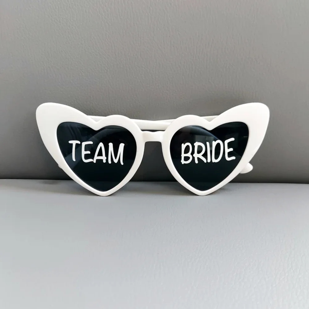 6 قطع من النظارات الشمسية العازبة على شكل قلب أبيض، ملصق لاصق لحفلات العزوبية وإكسسوارات حفلات الزفاف، فريق العروس