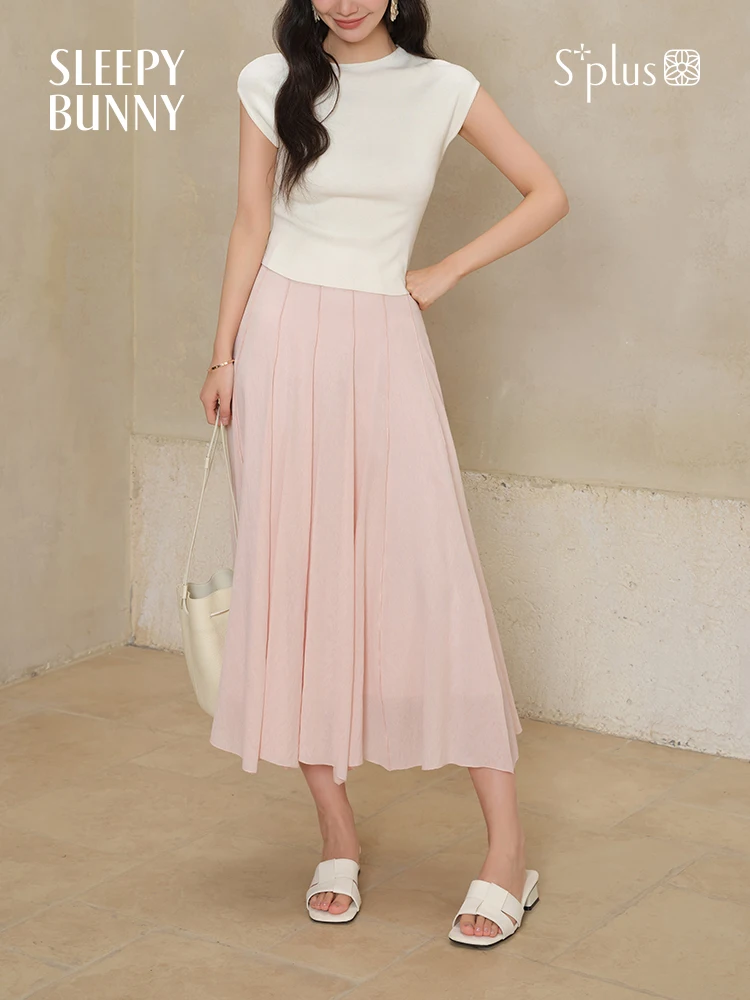 High Waist Pleated A-Line Midi Skirt Women Flowy Panel Summer Skirt Slim Fit Hip-Covering Casual Elegant Skirt Pear Body Shape