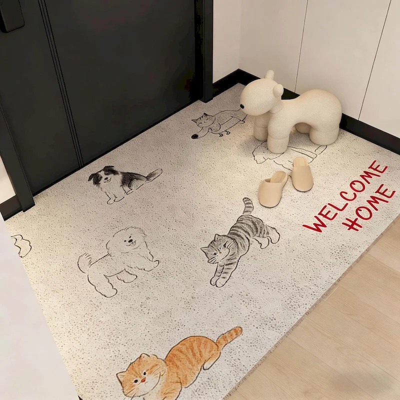 VIKAMA Line Animal Penguin Dog Printed Carpet Cartoon Cute Anti Slip Soft Floor Mat Entrance Home Decoration