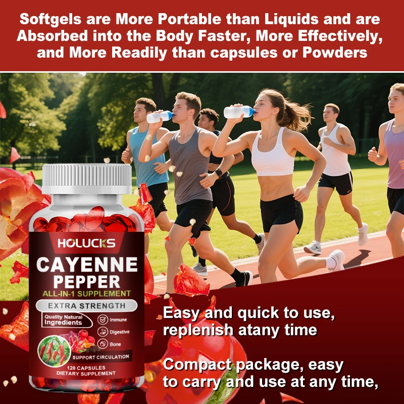 كبسولات فلفل كايين عالية الفعالية، مع فيتامين د3، تدعم الجهاز الدائري، والتنظيف والعافية الشاملة، وفقدان الوزن