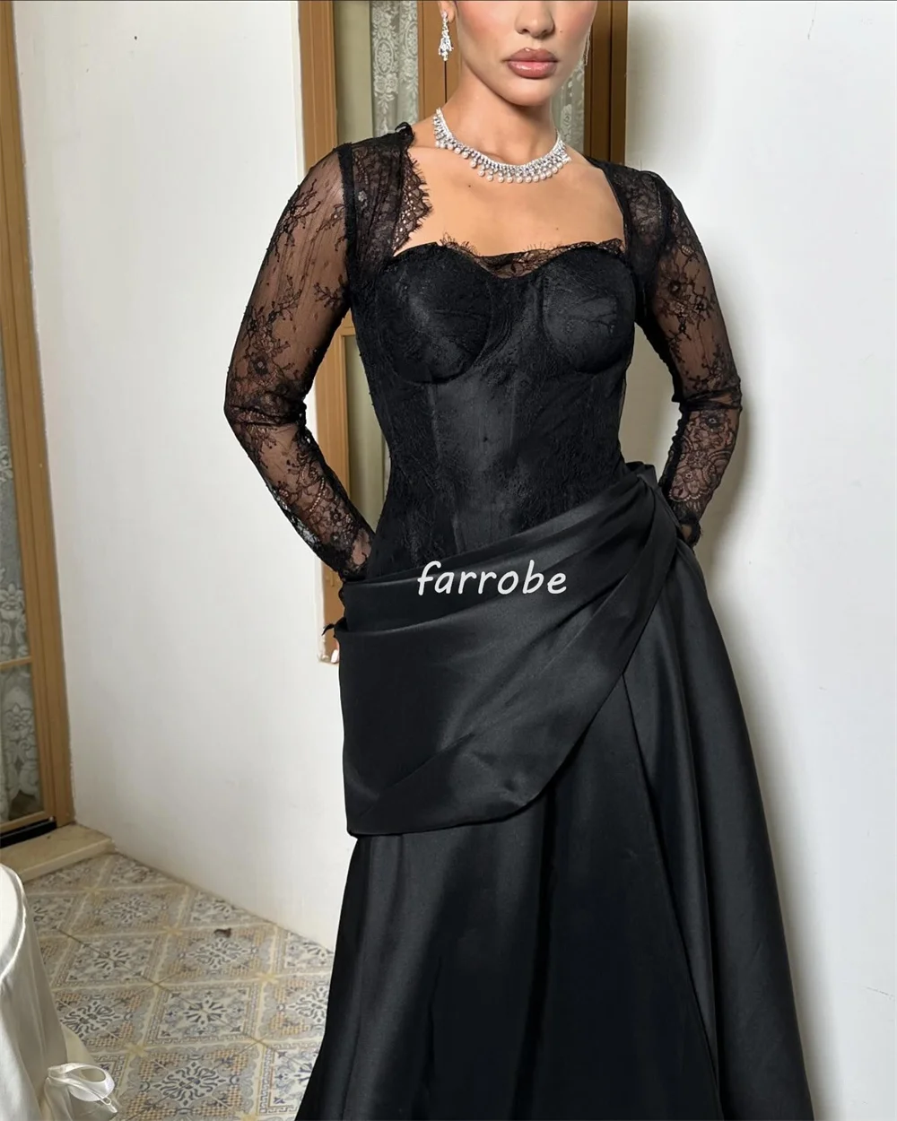 Customized Intricate Exquisite Pleat Ruched A-line Square Neck Long Dresses Bespoke Occasion Dresses Modern Style Exquisite Eleg