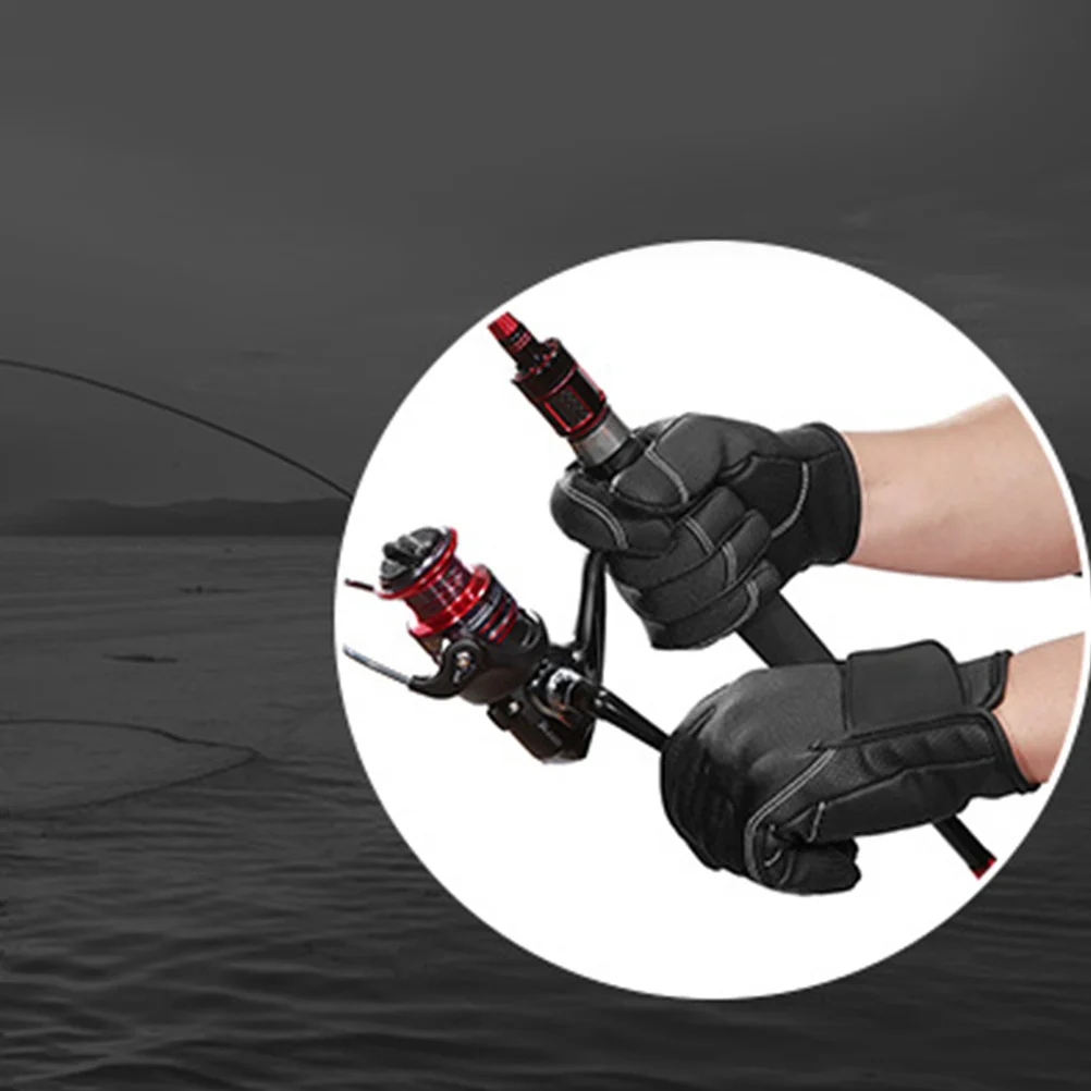 

Professional Anti-Slip Fishing Gloves 2-Finger Exposed Palm Protection Warm Lining Adhesive Wrist Belt Size Xl Black