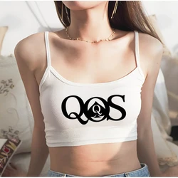 QOS-Top corto con estampado de Queen Of Spades para mujer, Top Sexy de algodón elástico, camiseta sin mangas, Top corto sin mangas para mujer