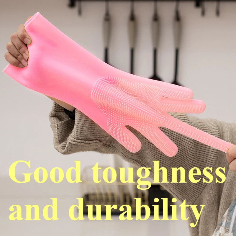 Dishwashing Cleaning Gloves Magic Silicone Rubber Dish Washing Gloves for Household Sponge Scrubber Kitchen Cleaning Tools