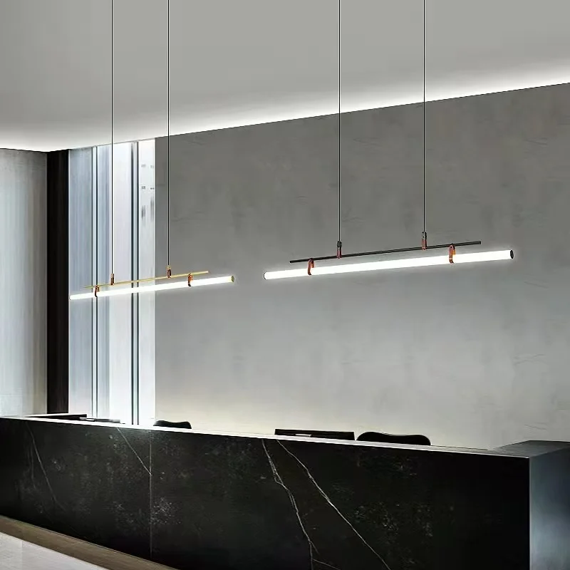 Nordic Minimalist LED Pendant Lamp designer long strip chandelier Dining room Study Room Office Kitchen island chandelier