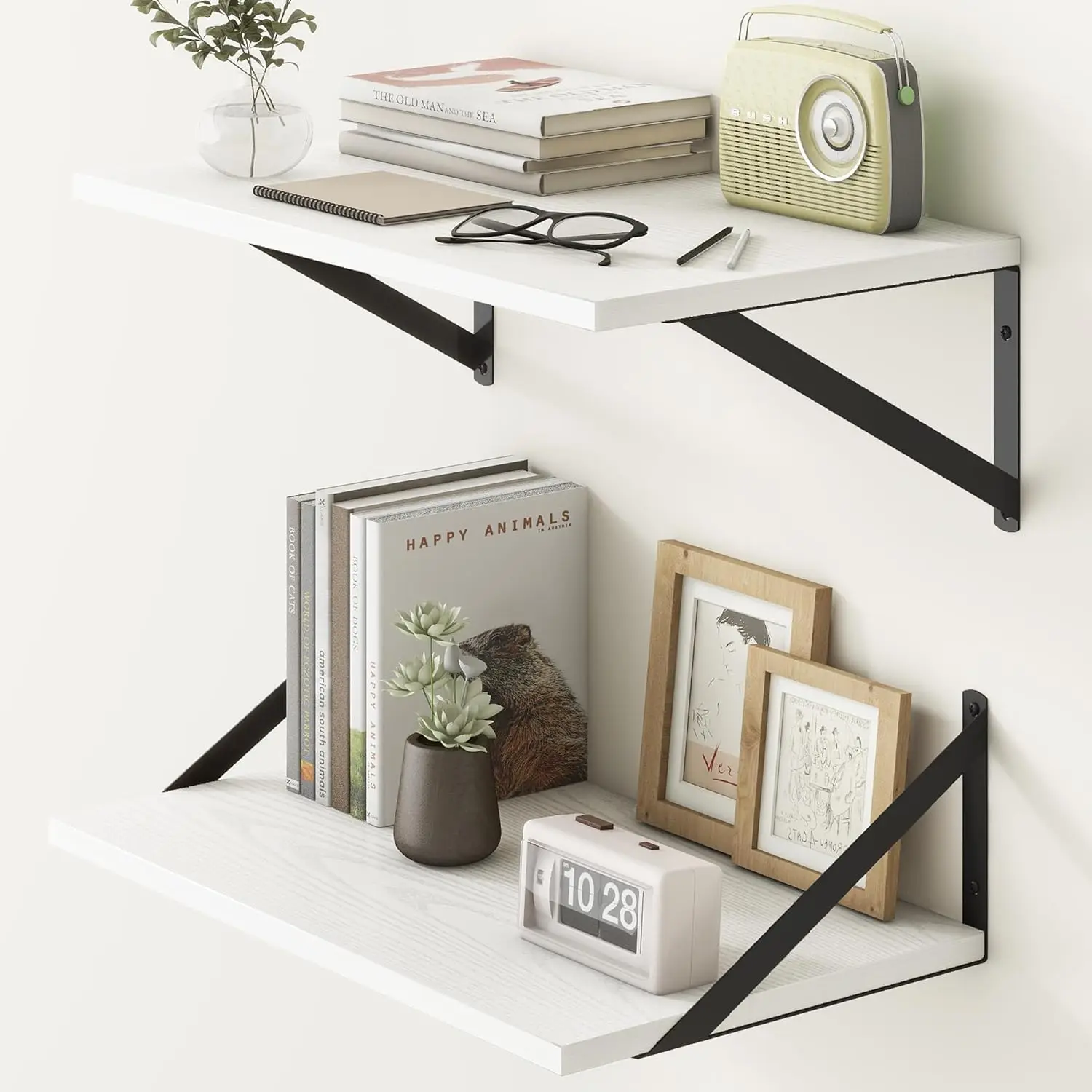 

20 Inch Floating Shelves Set of 2, White Farmhouse Wall Storage for Bathroom Bedroom Kitchen Decor