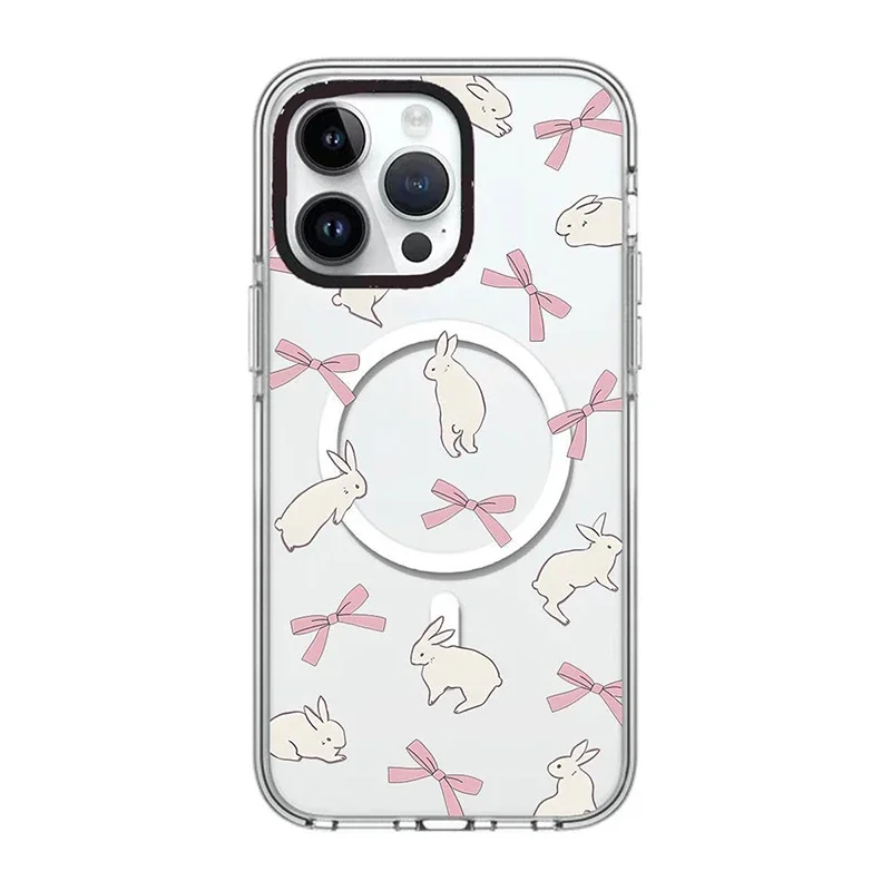 

MagSafe Acrylic Rabbit Bowknot Phone Case Cover for IPhone 11 12 13 14 15 Pro Max Case for IPhone 15 Pro Max