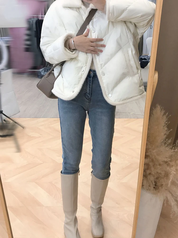 

Женские джинсы-буткат с высокой талией, облегающие, на флисовой подкладке, из эластичного хлопкового денима, укороченные, осенне-зимние, новые, Sle 77Store