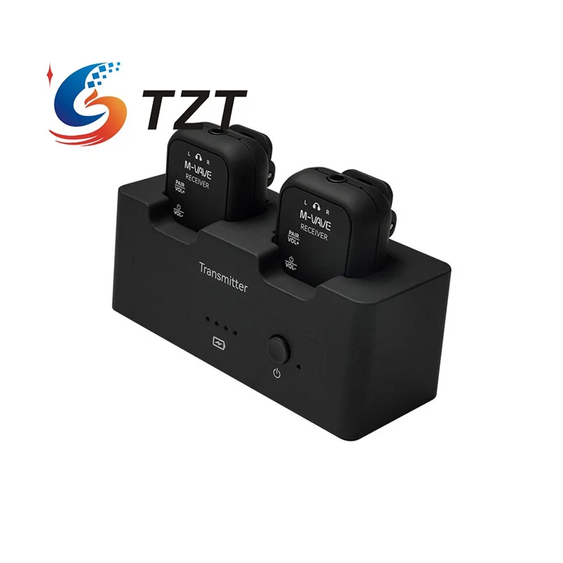 TZT WP-12 2.4GHz 무선 인이어 모니터 전송 시스템 충전 슬롯 포함 하나의 송신기 두 개의 수신기
