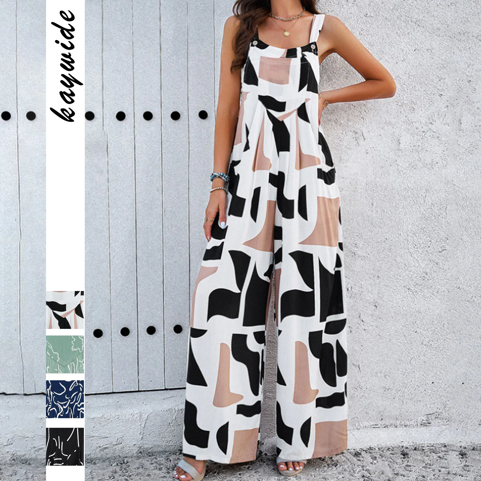 Spring And Summer Sleeveless Printed Jumpsuit With Pocket For Vacation And Leisure, New Fashion And Elegant Style Overalls