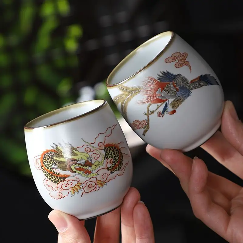 Chinese Tea Teacups, Creative Ceramic Teaware, Master Cup, Retro Ru Kiln Cracked Drinkware for Puer Tea, Wine, Household