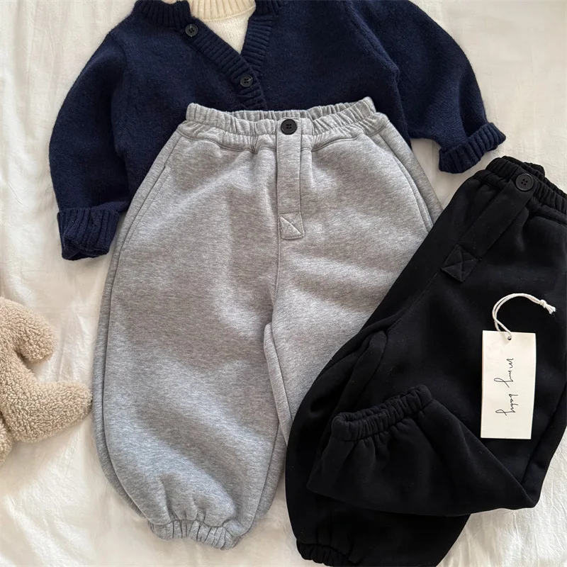 

Children's Long Pants 2025 Winter New Boys and Girls Solid Color Jogger Sweatpants Baby Versatile Casual Pants Thick