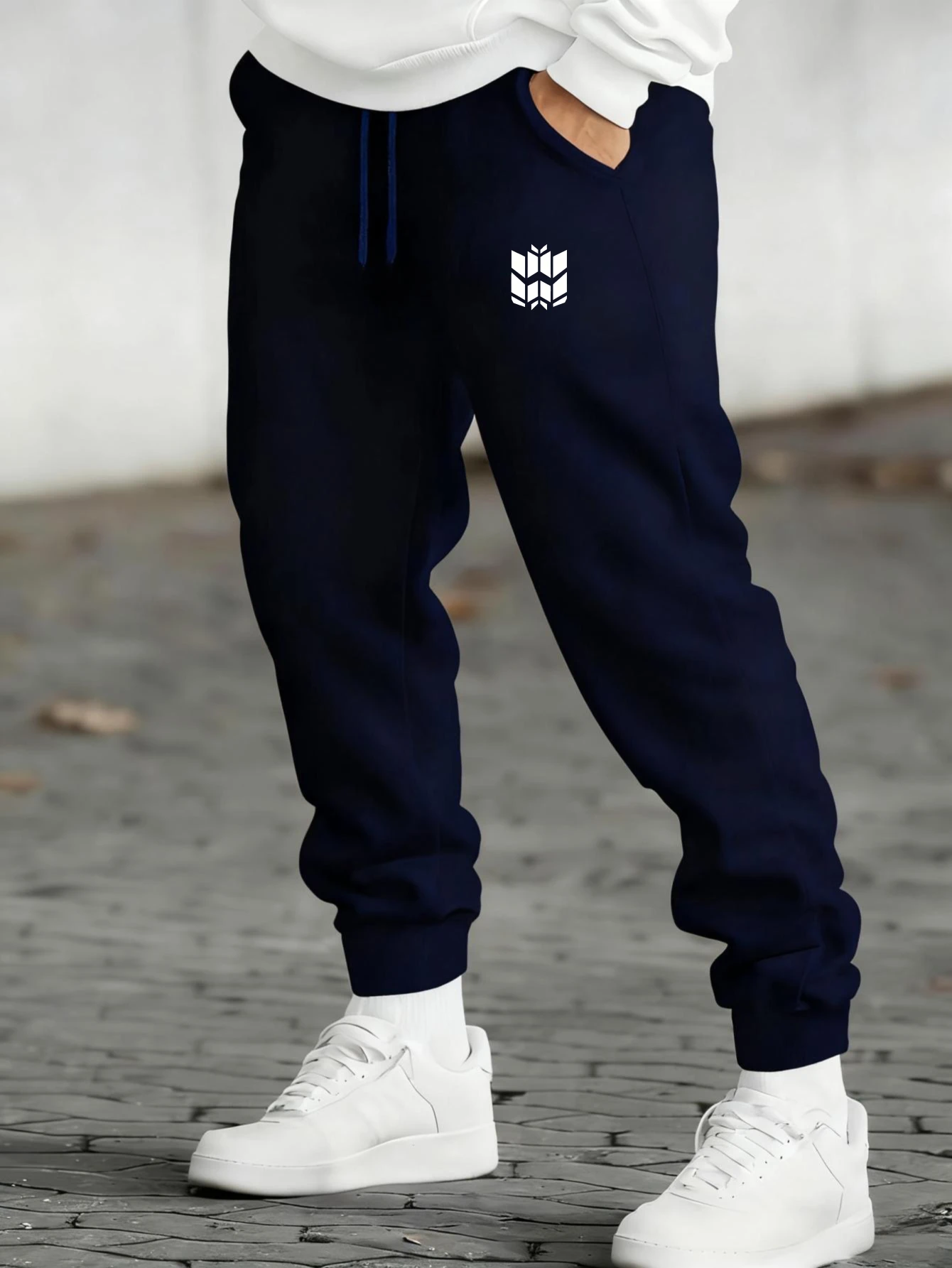 Men's Black Minimalist Logo Print Tapered Cuffed Joggers Hip‑Hop Autumn Winter Gym Casual Affordable High‑Quality Pants
