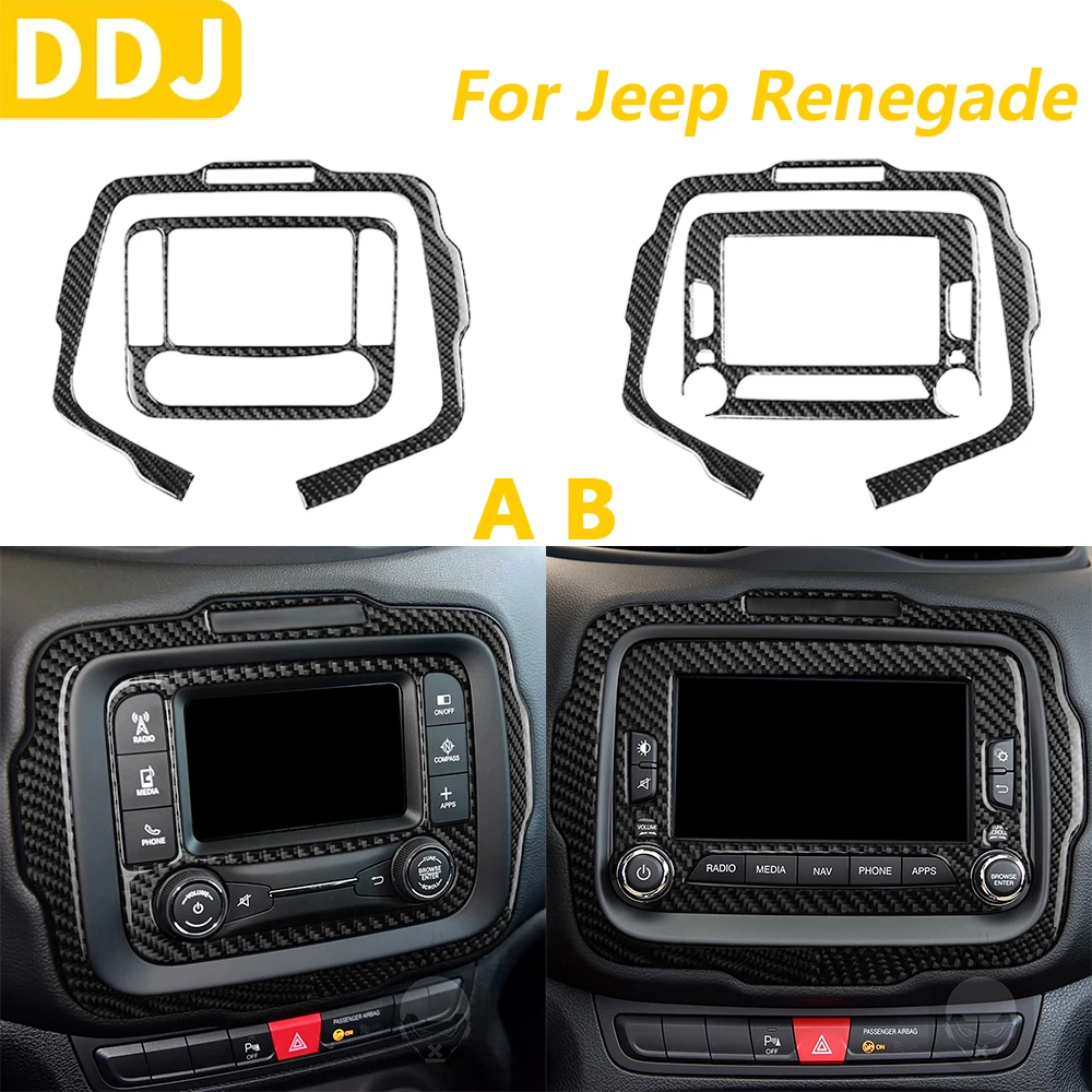 

For Jeep Renegade 2014-2023 Real Carbon Fiber Central Navigation Radio CD Control Panel Cover Trim Set Car Accessories Sticker