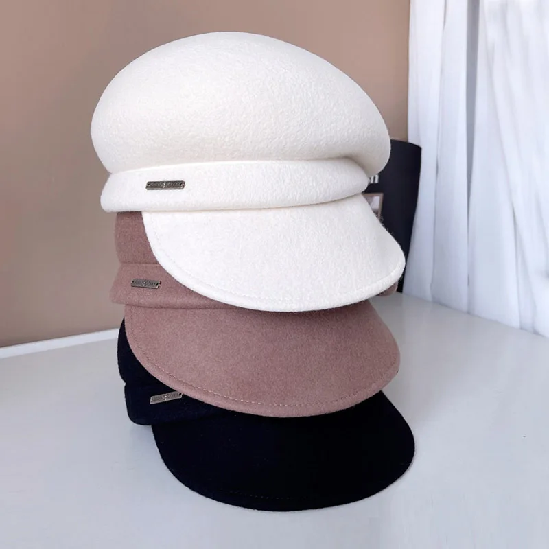 

New Sloping Brim Women winter Cap Warm Wool Fiddler Cap Newsboy Hat Visor Beret Cap Paperboy Gatsby Hat