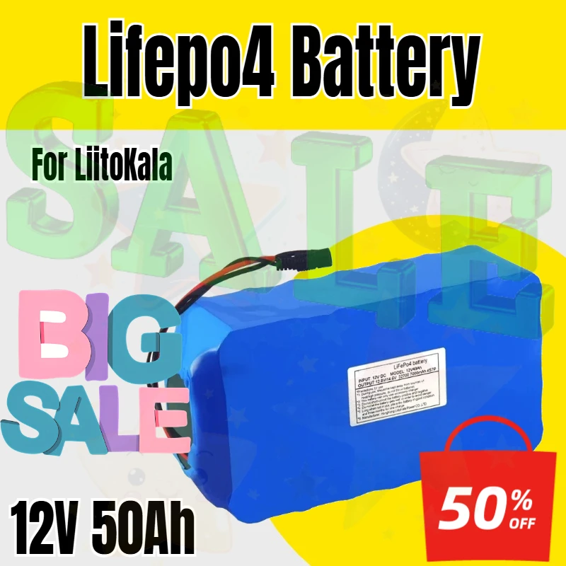 12V 50Ah For LiitoKala Lifepo4 Battery Pack Balanced BMS for Electric Boat and Uninterrupted Power Supply 12.8V with 4S 100A BMS
