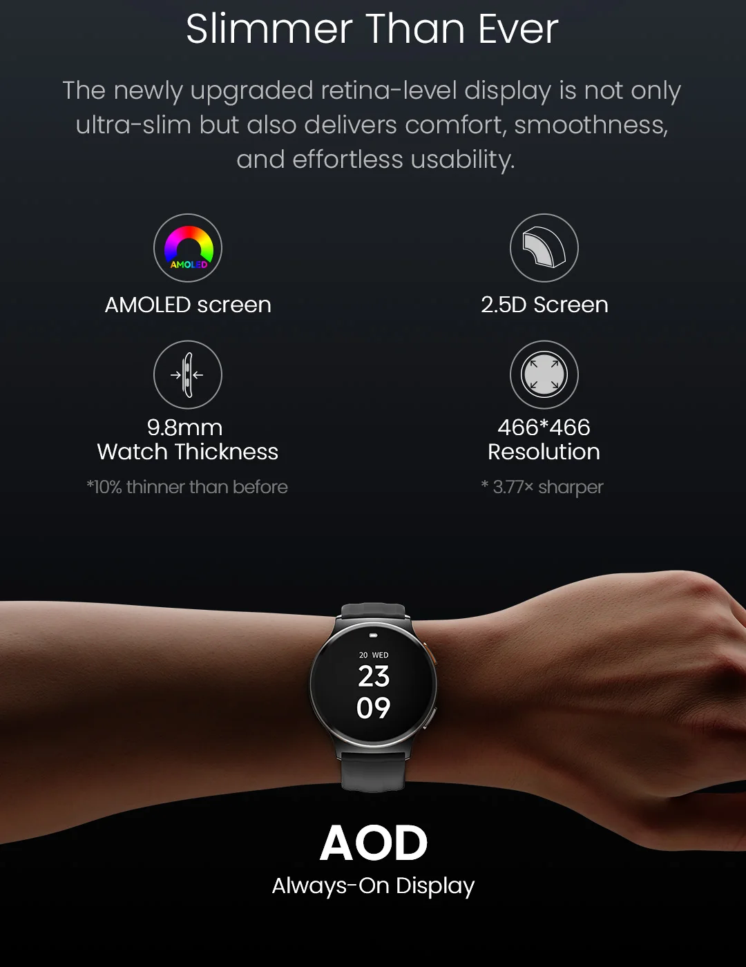 HAYLOU Solar Lite 2 Smartwatch 1,43'' AMOLED-Display 24h Gesundheitsüberwachung 150+ Sportmodi Sprachanrufe Smartwatch 1ATM – Detail 6