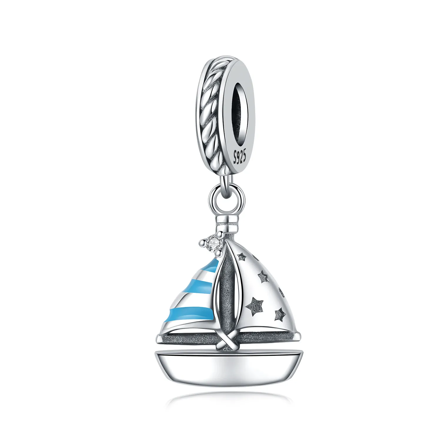 

CYCUFF 925 Sterling Silver Blue Sailboat Charms Beads Pendant Fit DIY Bracelet Necklace Jewelry Souvenir Gifts