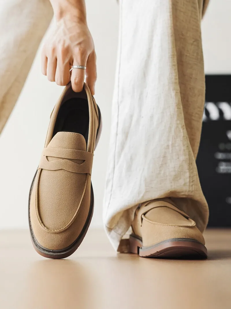 Casual Slip-On Soft Bottom Anti-Slip Men's Loafers Comfortable Breathable Rubber Outsole Sporty Flat Style round Toe Thick Heel