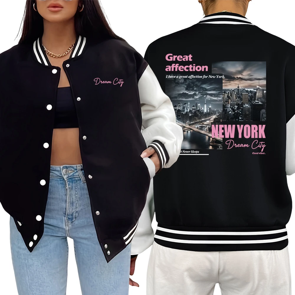 

New York Dream City Great Affection Printed Streetwear Women Loose Casual Jackets Harajuku Oversized Veste Autumn Warm Jacket