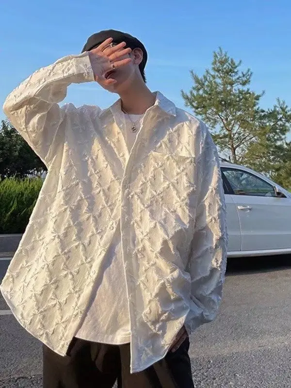 

Loose Long Sleeve Men's Shirt Trendy Hong Kong Style Casual Design Polyester Fiber Youth Fashionable Outerwear Coat