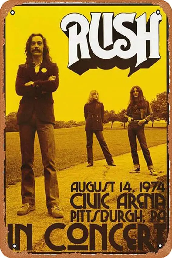 1p,muecddoa Metal Posters Rush in Concert Pittsburgh 1974 Tin Metal Sign 8