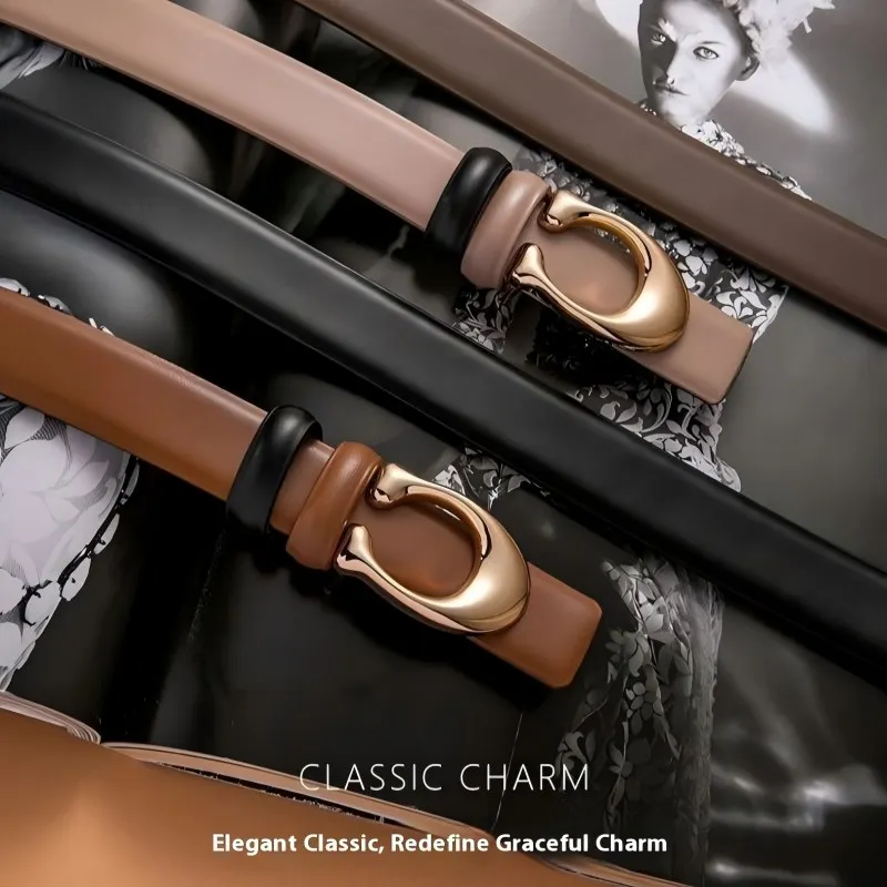 2025 Women's Leather Belt – 2.3cm Wide, Korean Style C Buckle, Slim Waist Belt for Skirt & Jeans, Minimalist Ins Fashion, Revers