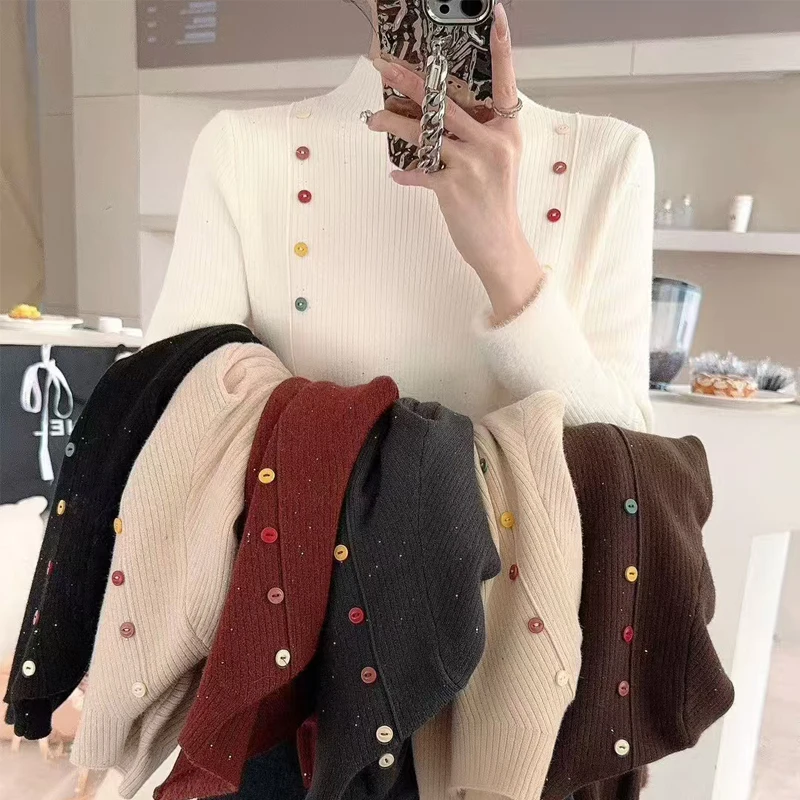 

Женская трикотажная базовая кофта с высоким воротником, осенне-зимняя, новая модная модель, толстая, для ношения под одеждой.