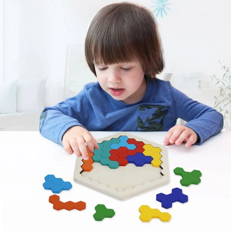 Hexagon Tangram Puzzle  Block Brain Teasers for Kids & Adult Challenge Game for Family Party Educational Gift