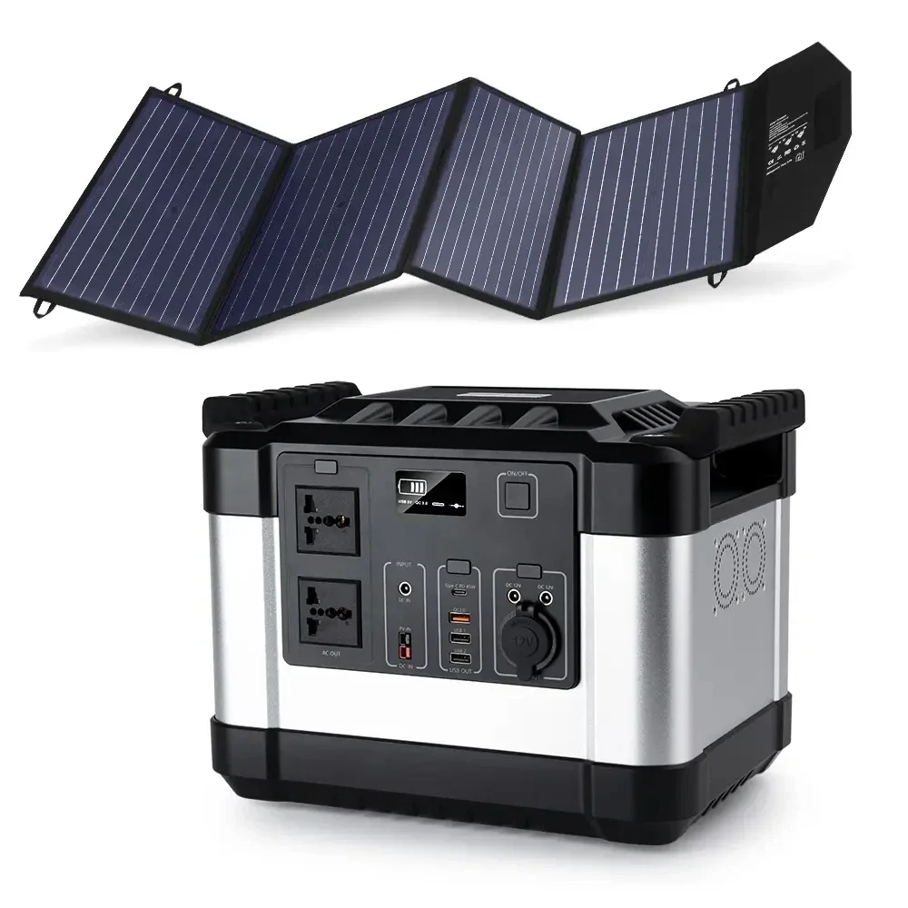 Outdoor 110V 220V Portable Solar Power Station 1000W Rechargeable Lithium Battery Generator