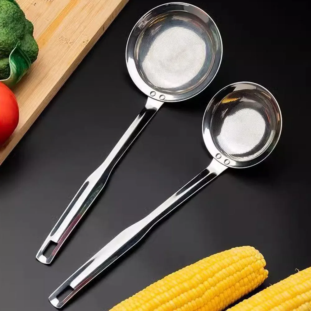 304 Stainless Steel Skimmer Spoon with Fine Mesh Sieve for Straining Hot Pot Broth Noodles and Fried Foods 35x12cm 28.5x10cm