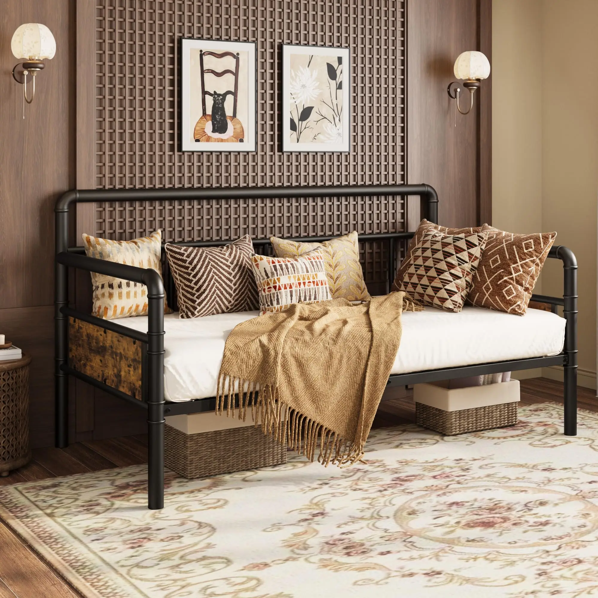 Twin Daybed with Classic Headboard,Metal Twin Bed Frame,Black