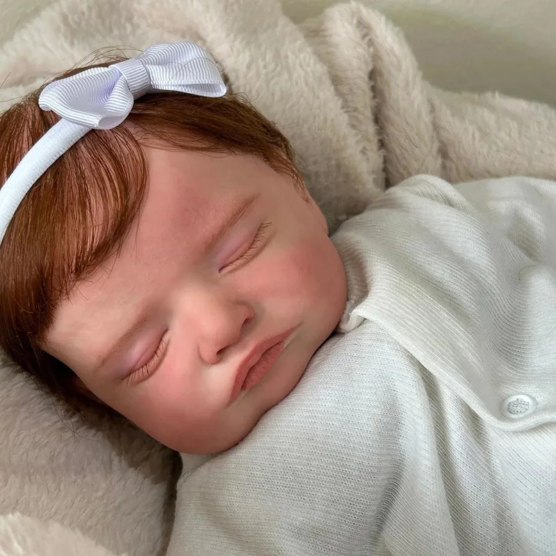 48cm Rosalie Reborn Baby Doll Newborn Sleeping Baby Girl with Rooted Hair Eyelashes Handmade High Quality Art Doll