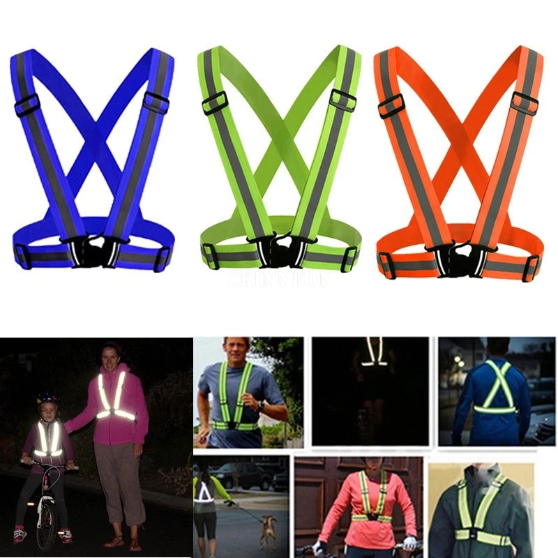 100Pcs/Lot Unisex Outdoor Cycling Safety Vest Bike Ribbon Bicycle Light Reflecing Elastic Harness For Night Riding Running