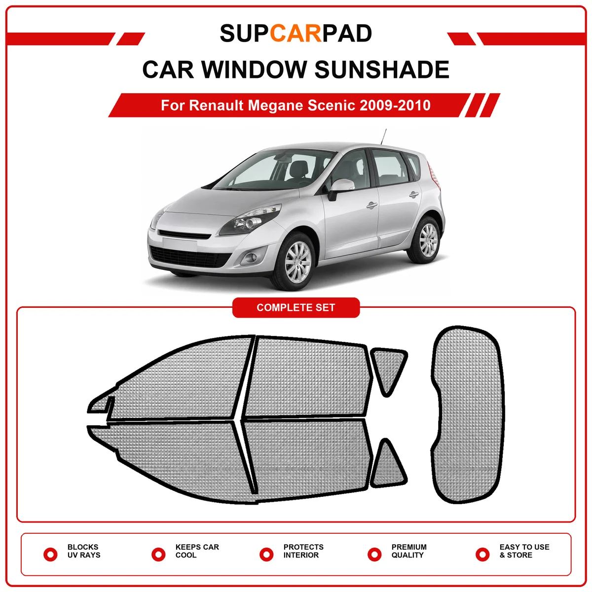 For Renault Megane Scenic 2009-2010 Pre‑Cut Auto Window Sunshade Anti‑UV Car Sun Visor Protector