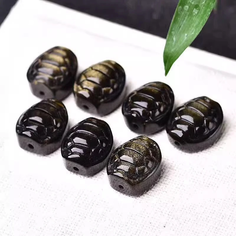 5PCS Natural Golden Obsidian Shell Carving Bucket Bead Healing Reiki With Hole Fashion Jewelry For Friends Gift 16X18MM