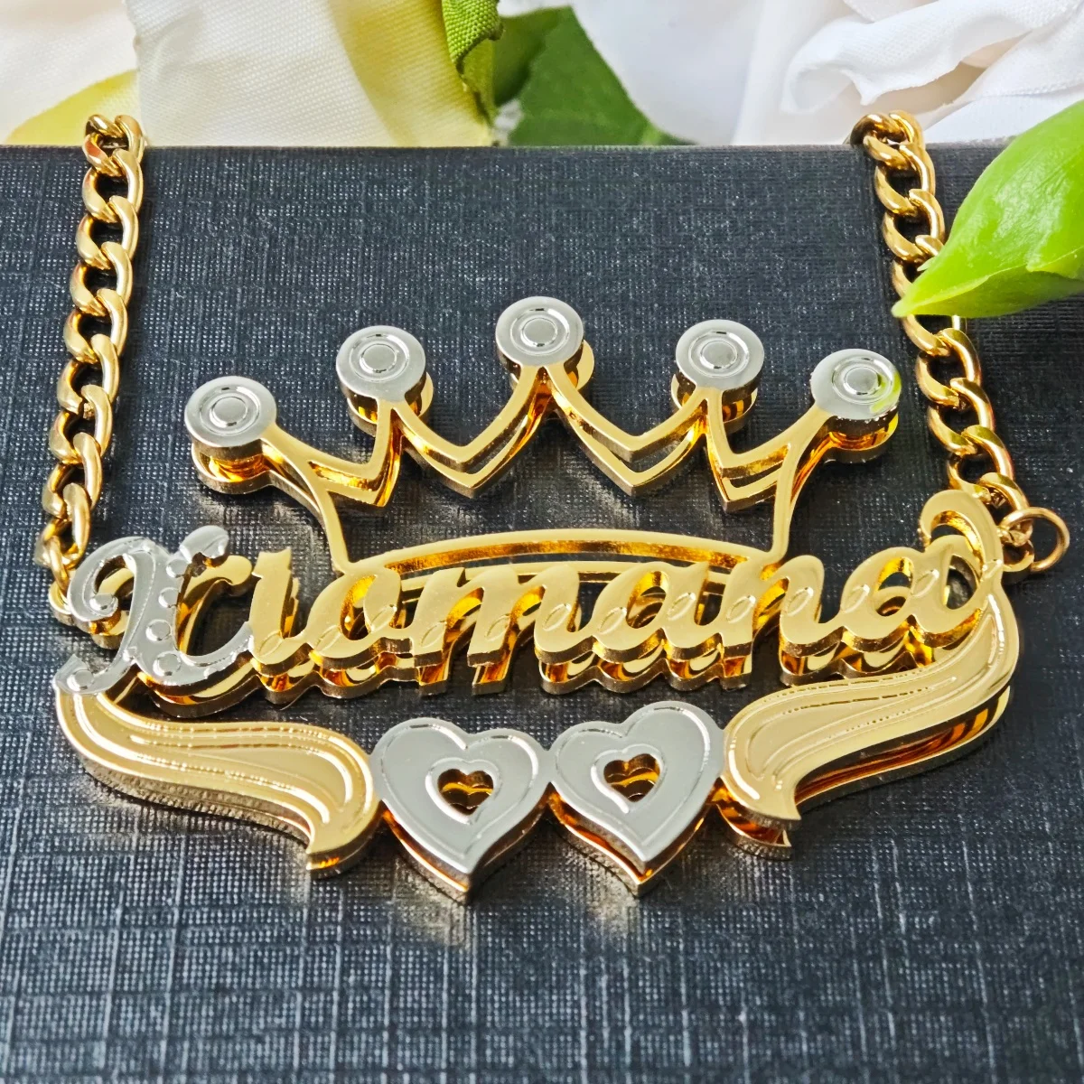 

Customized Stainless Steel Necklace Double-Layer Patterned Necklace Charming Women's Banquet Jewelry Custom Name Necklace