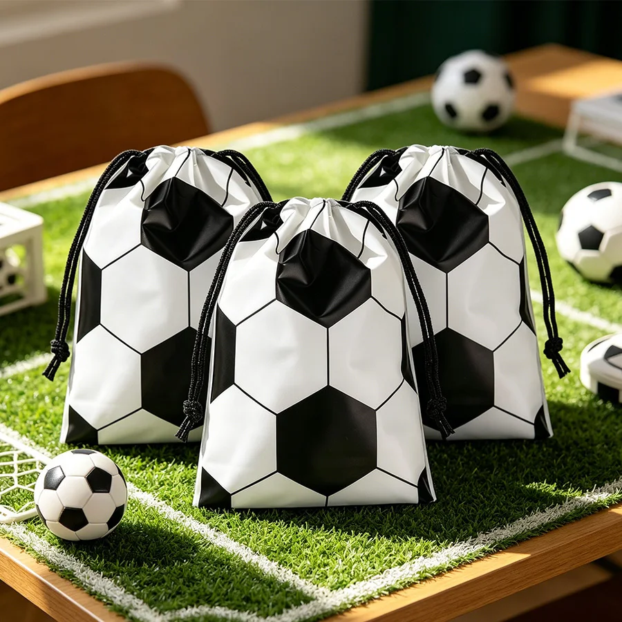 20/50 Stück Fußball-Geschenktüten mit Kordelzug, Schwarz/Weiß mit Fußball-Aufdruck, für Geburtstag, Babyparty, Jubiläum, Sportparty-Dekoration