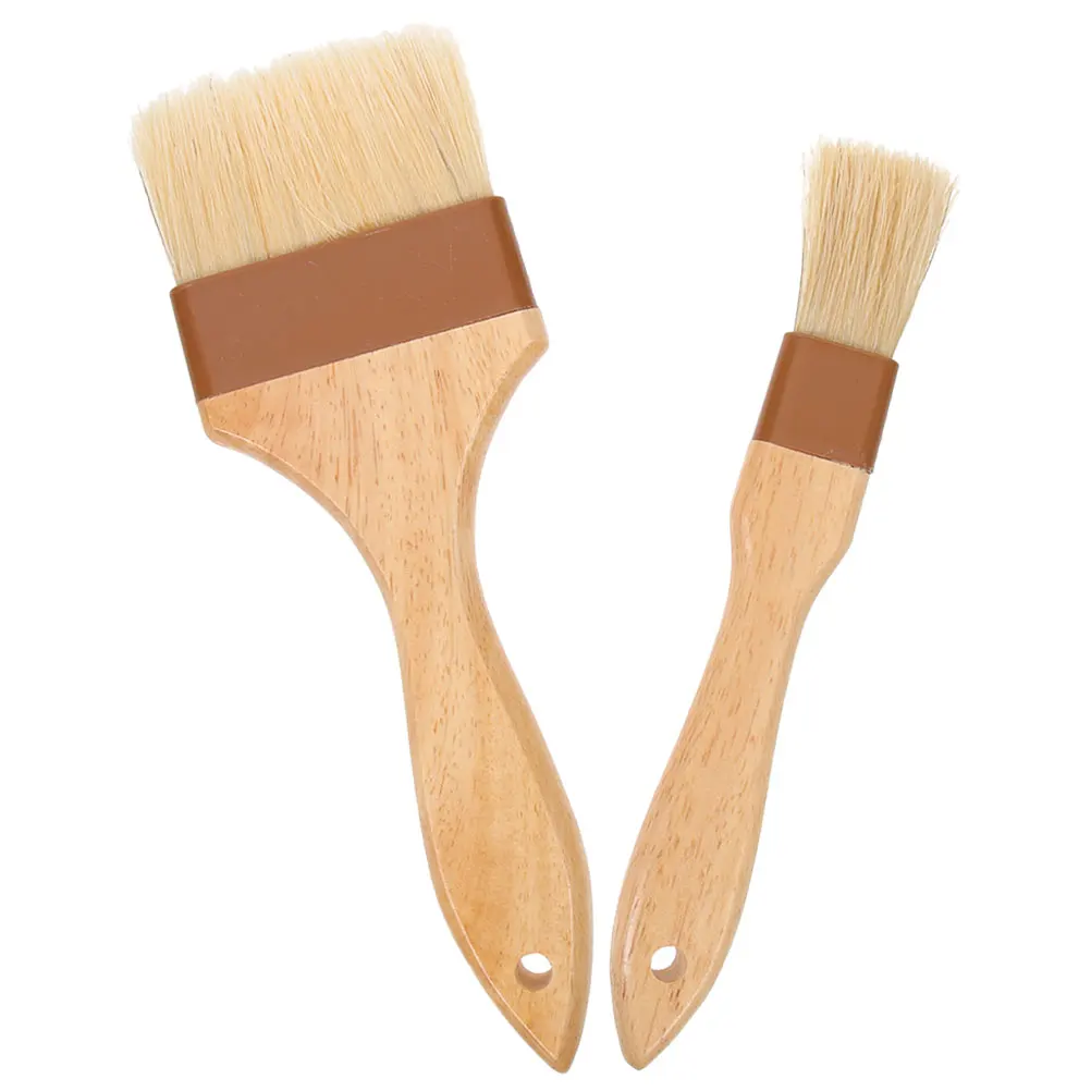 

2 Pcs BBQ Basting Brush Oil Brush for Cooking Baking Grilling Portable Kitchen Tool Wood H Small Large Size