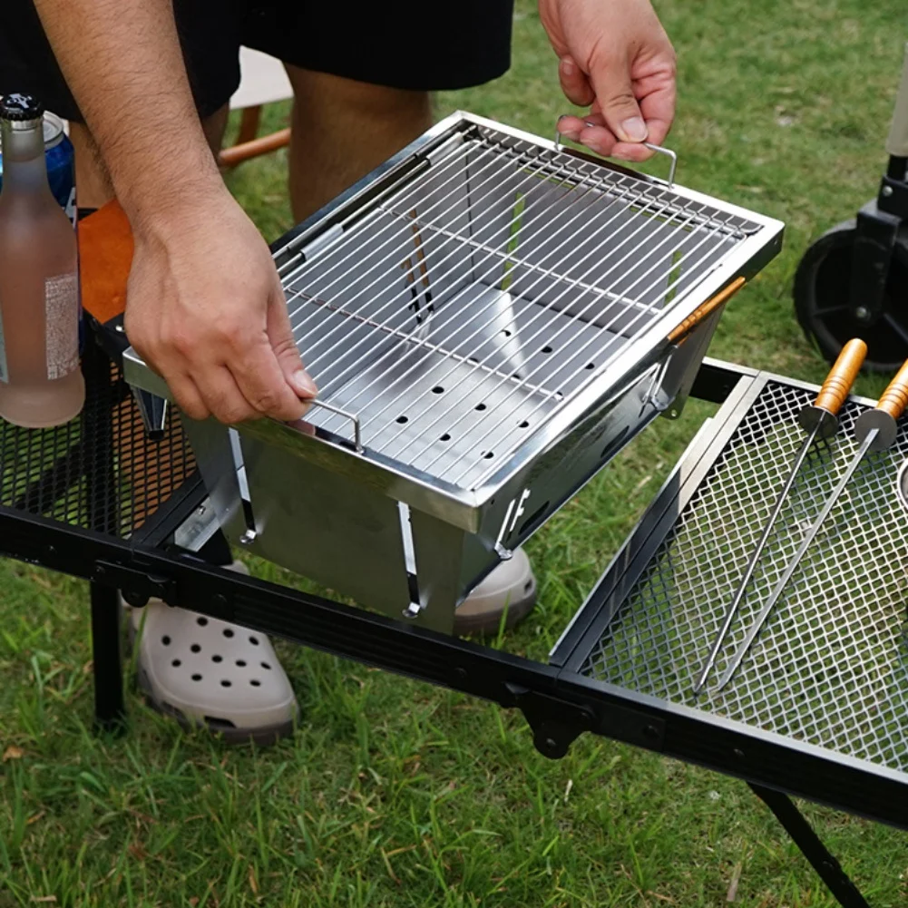 For IGT Camping BBQ Grill With Bag Folding Stainless Steel Charcoal Grill Tabletop Stainless Steel Cdesktop Stove Wood Burner