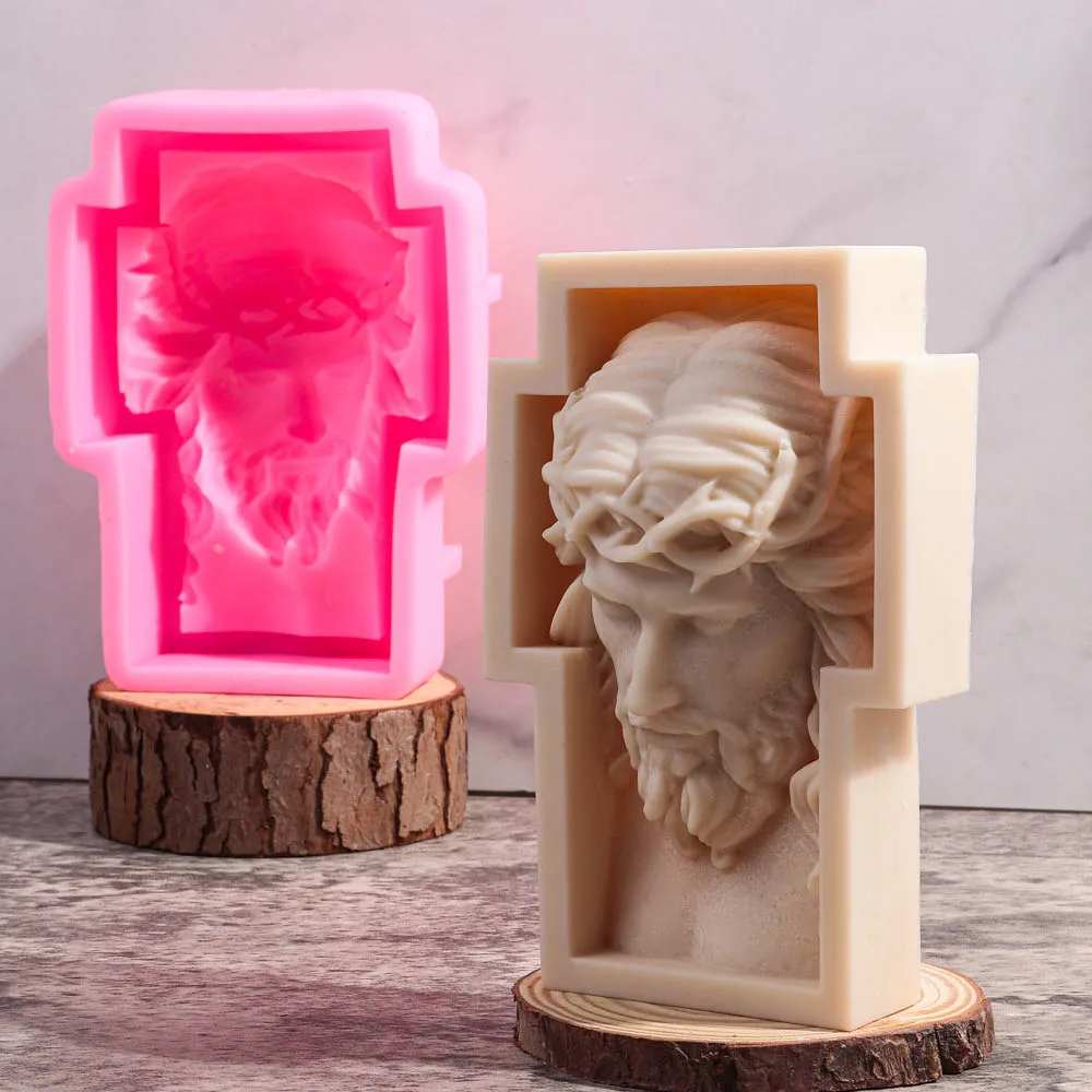 Jesus Cross Sculpture Candle Silicone Mold Human Portrait Abstract Scented Candle Plaster Resin Mould Greek Mythology Home Decor