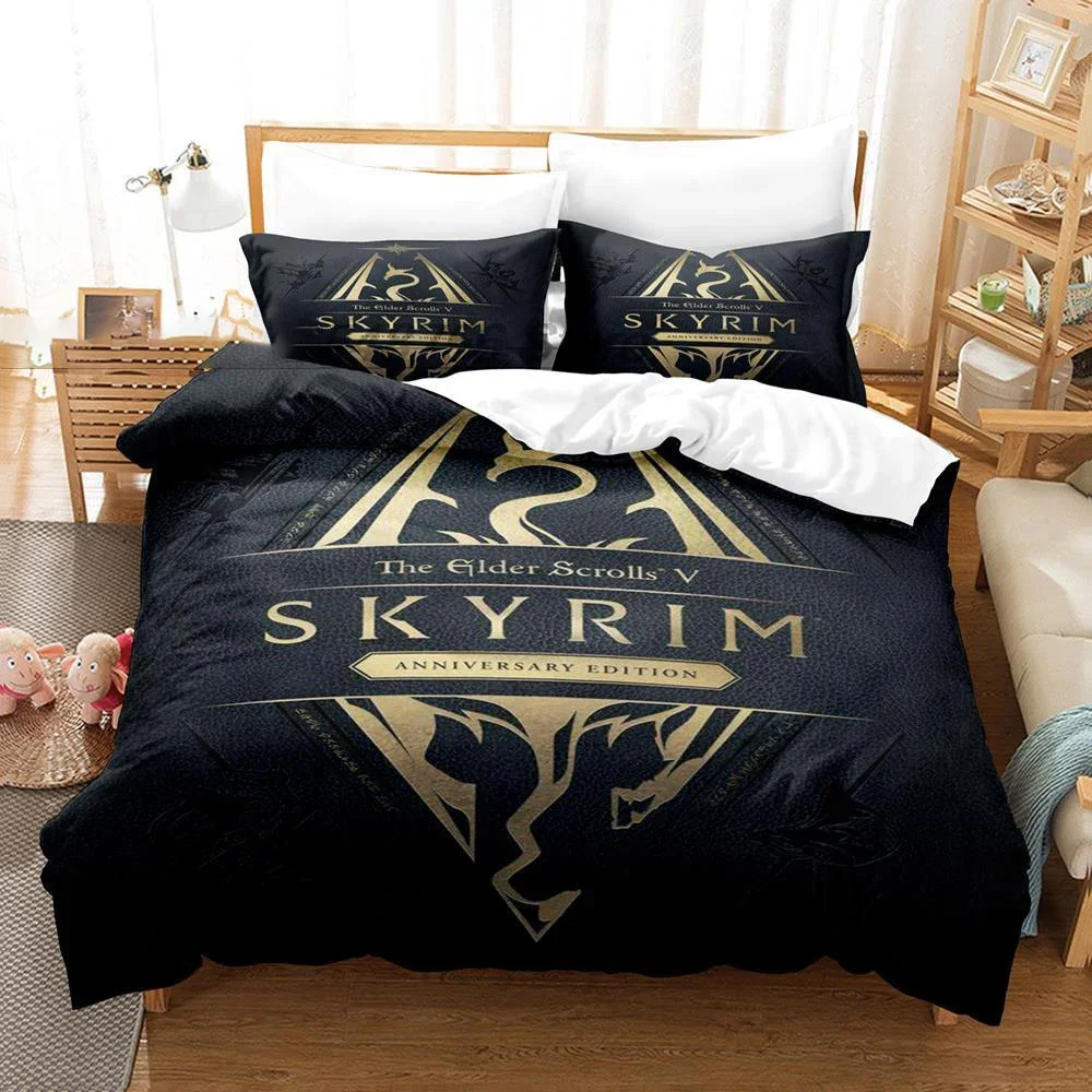 

3D Printed Skyrim Bedding Set Elder Scrolls Duvet Cover Bedroom Comforter Covers Single Twin King Size Quilt Cover Home 2/3PCS