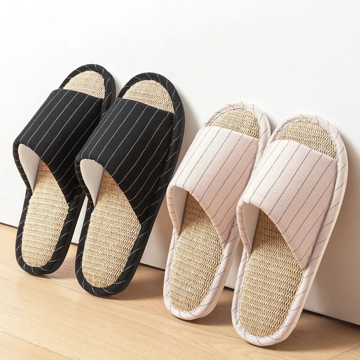 

Big Size 36-49 Linen Slippers Women Summer Sandals Breathable Comfortable Home Soft Couples Non-Slip Slides Concise Men Flats